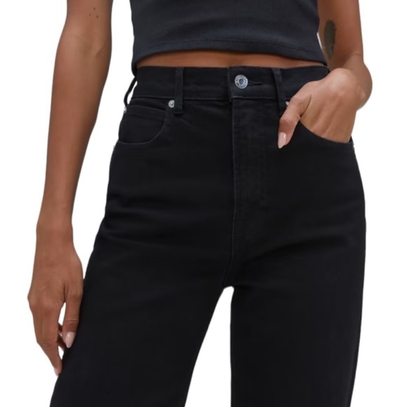 NEW EVERLANE Way-High Jean High-Rise Straight Leg Frayed Hem Coal Black Size 30L - Picture 4 of 14